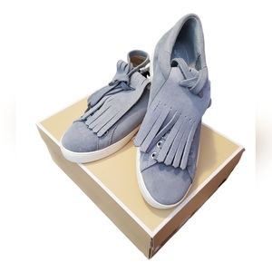 Michael Kors Keaton Kiltie Sneakers Suede Blue Fringe Lace Up Size 7 NWB